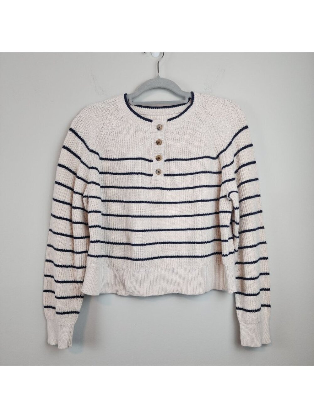 Velvet by Graham and Spencer henley sweater sz S women cream black stripes